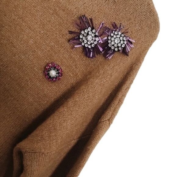 Nordstrom Brand By Design Floral Rhinestone Pearl Knit Pullover Sweater Small - Picture 3 of 4